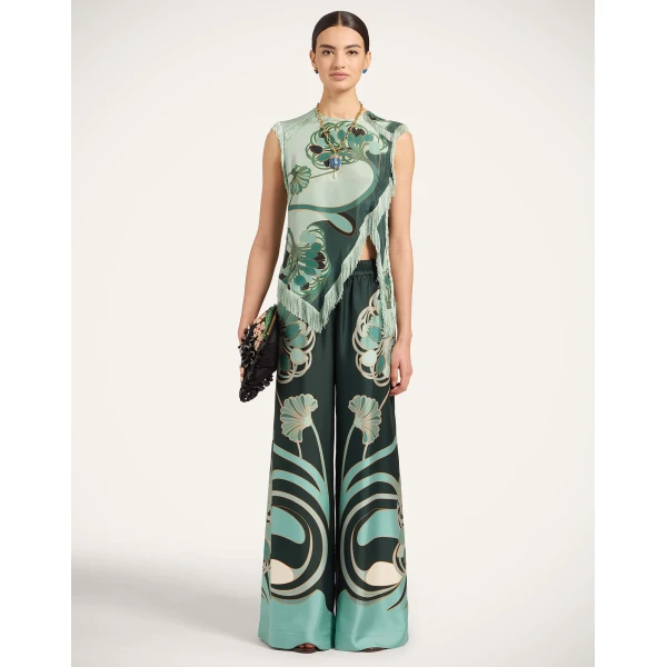 La DoubleJ Palazzo Pants in Blooming Tulip Dark Green, view 2