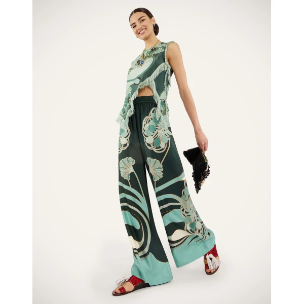 La DoubleJ Palazzo Pants in Blooming Tulip Dark Green, view 4