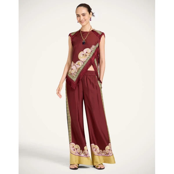 La DoubleJ Palazzo Pants in Kells Swirl Burgundy at Luxury Shoes 
