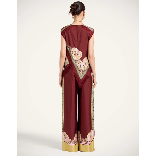 La DoubleJ Palazzo Pants in Kells Swirl Burgundy at Luxury Shoes 
