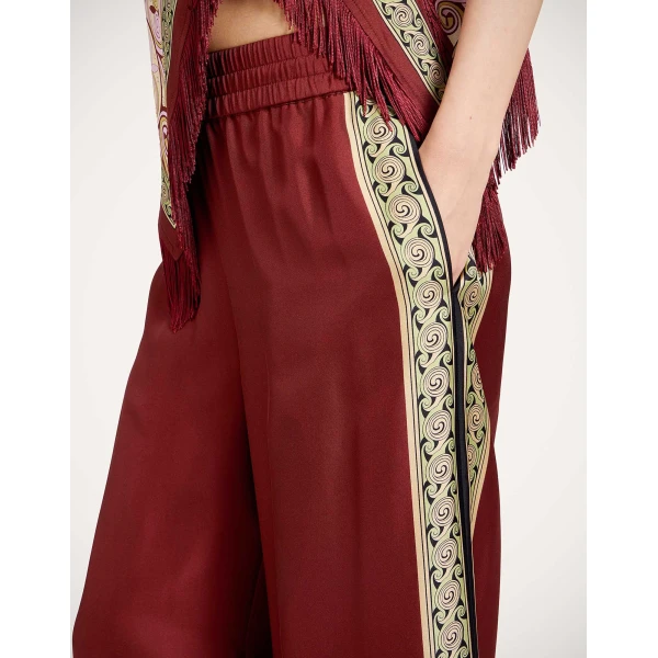 La DoubleJ Palazzo Pants in Kells Swirl Burgundy at Luxury Shoes 