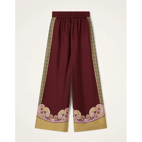 La DoubleJ Palazzo Pants in Kells Swirl Burgundy at Luxury Shoes 