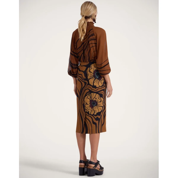 La DoubleJ Pencil Skirt in Big Blooms Brown, view 3