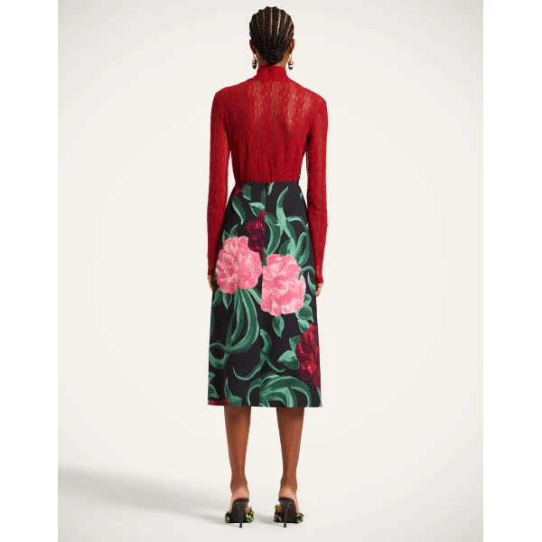 La DoubleJ Pencil Skirt in Peony Black, view 3