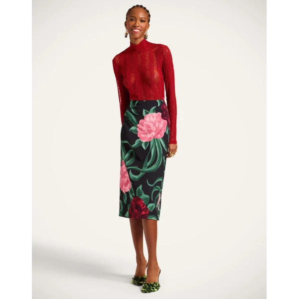 La DoubleJ Pencil Skirt in Peony Black, view 5