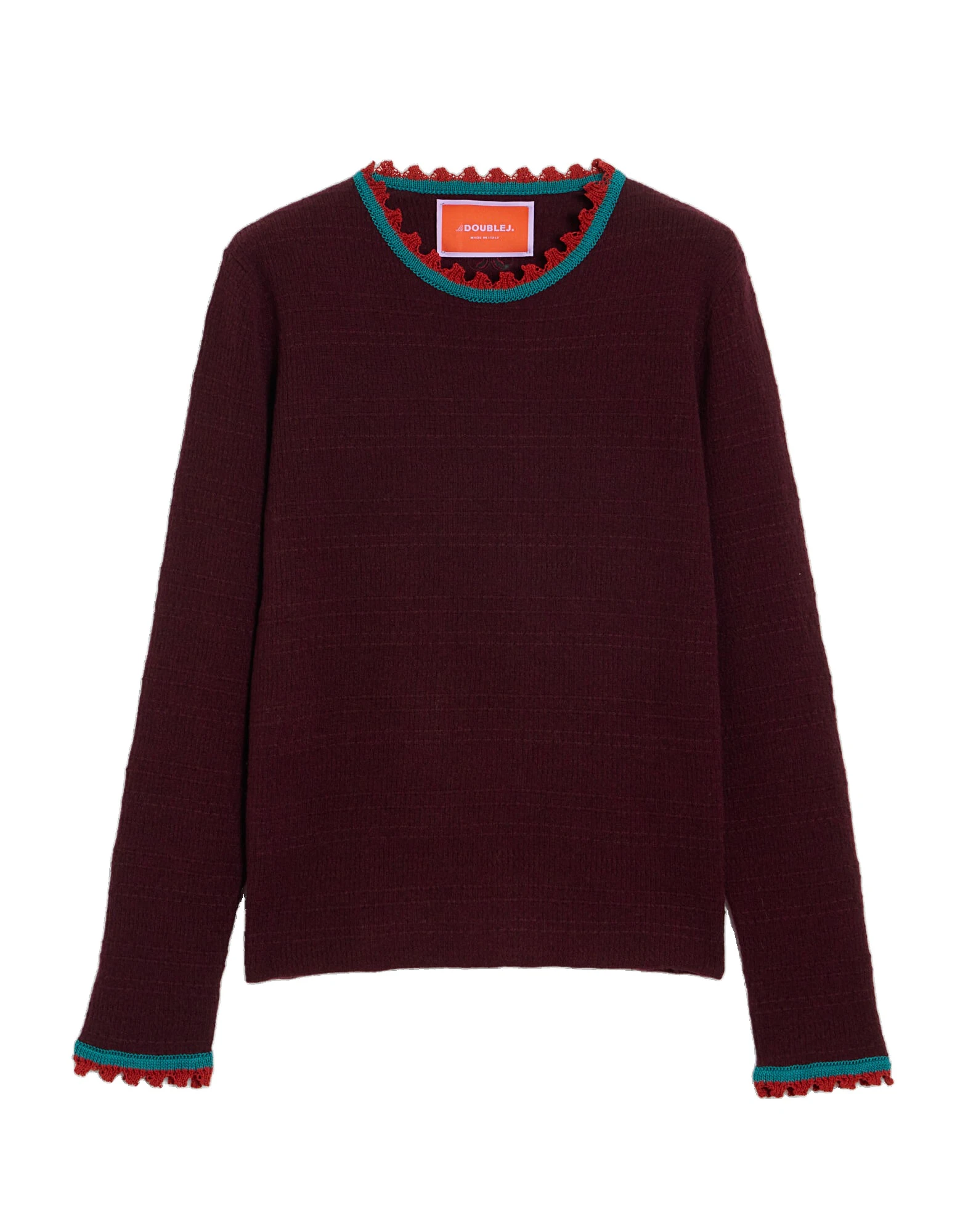 La DoubleJ Picket Crew Neck in Burgundy at Luxury Shoes La DoubleJ Picket Crew Neck in Burgundy at Luxury Shoes