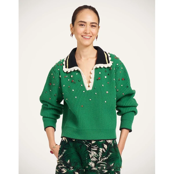 La DoubleJ Picket High Sweater in Green at Luxury Shoes 