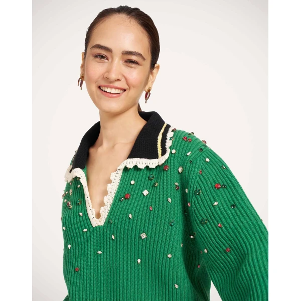 La DoubleJ Picket High Sweater in Green at Luxury Shoes 