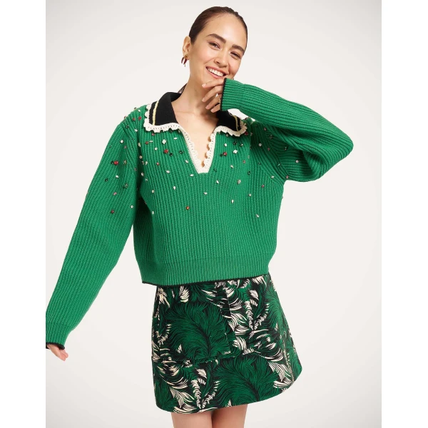La DoubleJ Picket High Sweater in Green at Luxury Shoes 