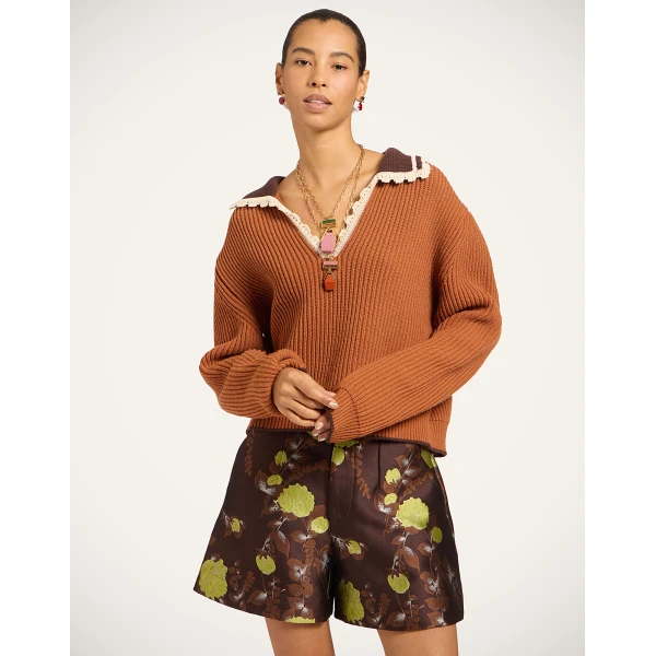 La DoubleJ Picket High Sweater in Tobacco at Luxury Shoes 