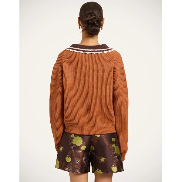 La DoubleJ Picket High Sweater in Tobacco at Luxury Shoes 
