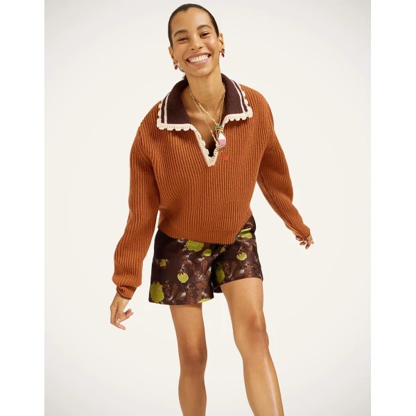 La DoubleJ Picket High Sweater in Tobacco at Luxury Shoes 