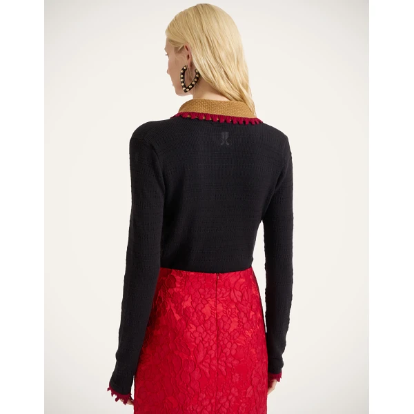 La DoubleJ Picket Polo Jumper in Black Knit, view 3