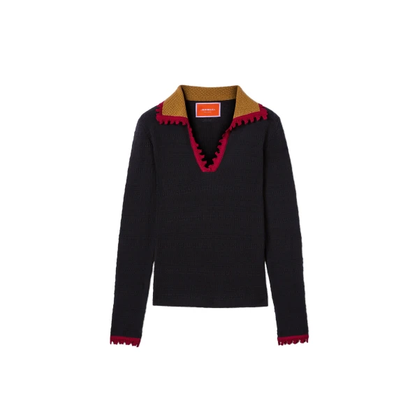 Picket Polo Jumper in Black