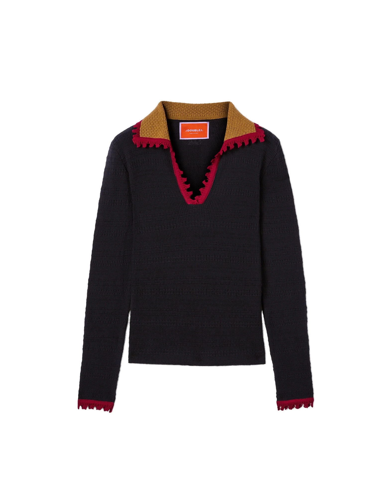 La DoubleJ Picket Polo Jumper in Black La DoubleJ Picket Polo Jumper in Black Knit