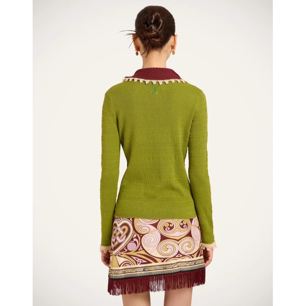 La DoubleJ Picket Polo Jumper in Lime at Luxury Shoes 