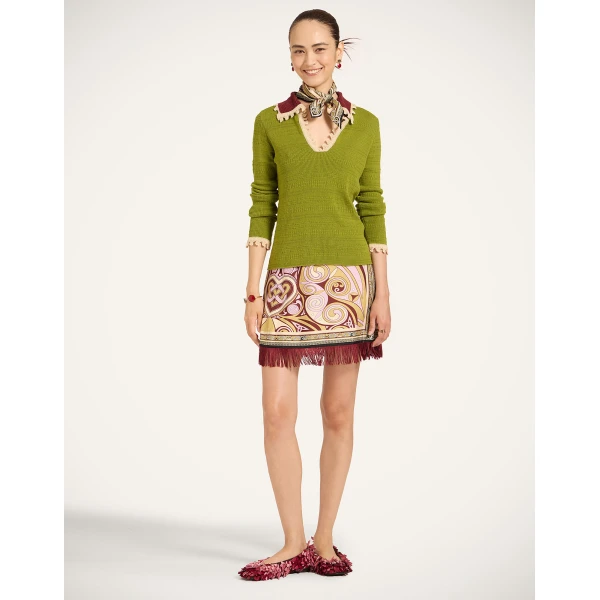 La DoubleJ Picket Polo Jumper in Lime at Luxury Shoes 