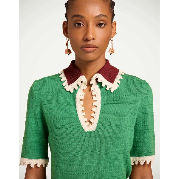 La DoubleJ Picket Polo Top in Green, view 4