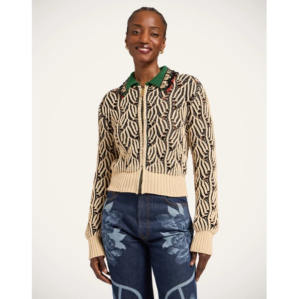 La DoubleJ Picture Cardigan in Bicolor Black & Beige, view 2