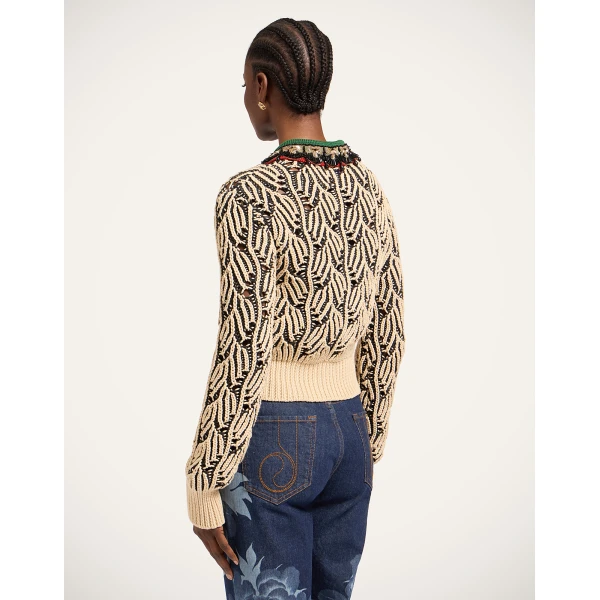 La DoubleJ Picture Cardigan in Bicolor Black & Beige, view 3