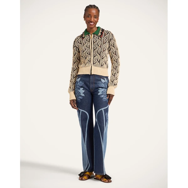 La DoubleJ Picture Cardigan in Bicolor Black & Beige, view 4