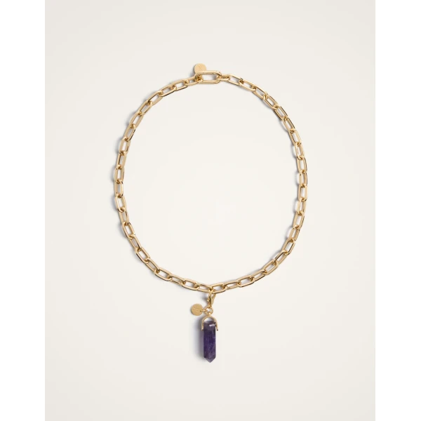 La DoubleJ Pillar Charm in 24K Gold Plate & Amethyst, view 4