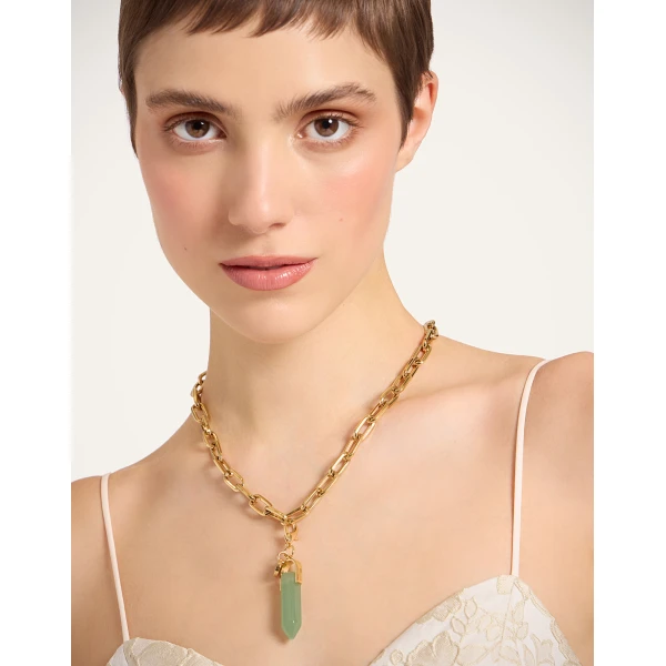 La DoubleJ Pillar Charm in 24K Gold Plate & Aventurine, view 2