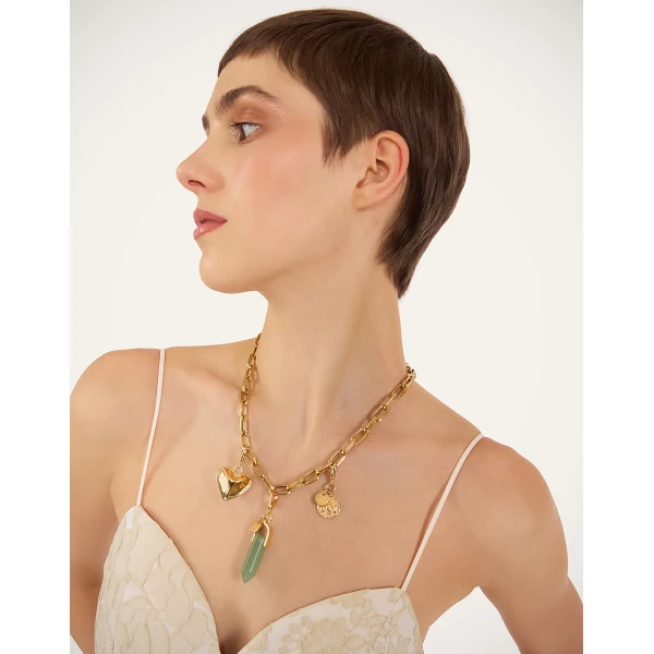 La DoubleJ Pillar Charm in 24K Gold Plate & Aventurine, view 3