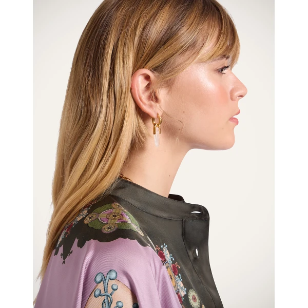La DoubleJ Pillar Earrings in 24K Gold Plate & Clear Quartz, view 2