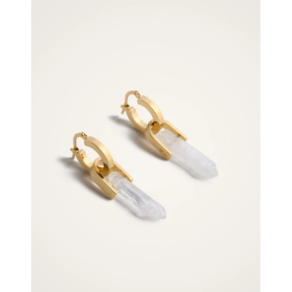 La DoubleJ Pillar Earrings in 24K Gold Plate & Clear Quartz, view 4