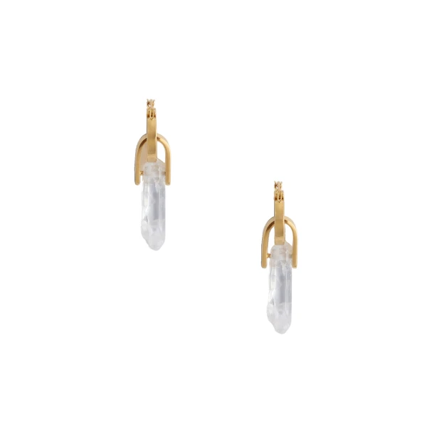Pillar Earrings in 24K Gold Plate & Clear Quartz