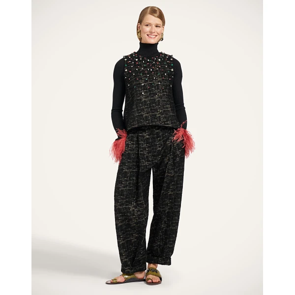 La DoubleJ Pleated Pants in Bicolor Black at Luxury Shoes 