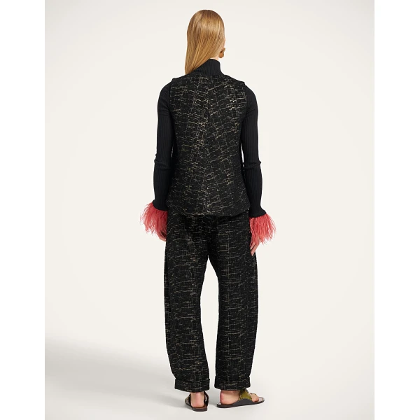 La DoubleJ Pleated Pants in Bicolor Black at Luxury Shoes 