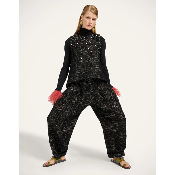 La DoubleJ Pleated Pants in Bicolor Black at Luxury Shoes 