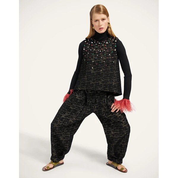 La DoubleJ Pleated Pants in Bicolor Black at Luxury Shoes 