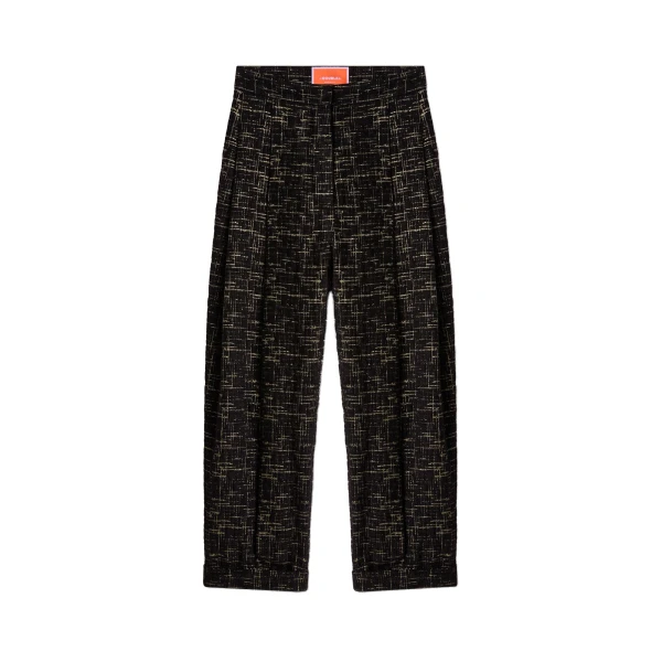 La DoubleJ Pleated Pants in Bicolor Black at Luxury Shoes 