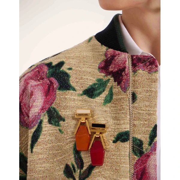 La DoubleJ Portal Brooch in 24K Gold Plate & Orange Resin, view 2