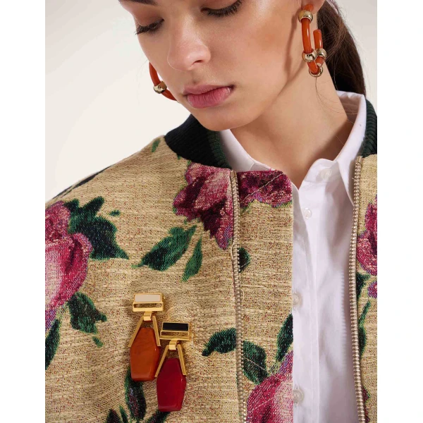 La DoubleJ Portal Brooch in 24K Gold Plate & Orange Resin, view 3