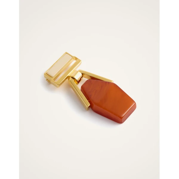 La DoubleJ Portal Brooch in 24K Gold Plate & Orange Resin, view 4
