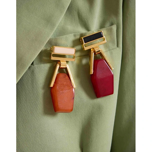 La DoubleJ Portal Brooch in 24K Gold Plate & Red Resin, view 3