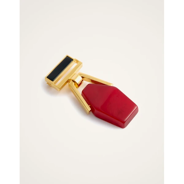 La DoubleJ Portal Brooch in 24K Gold Plate & Red Resin, view 5