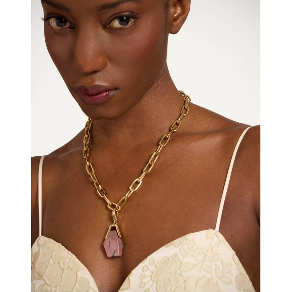 La DoubleJ Portal Charm in 24K Gold Plate & Rhodonite, view 2