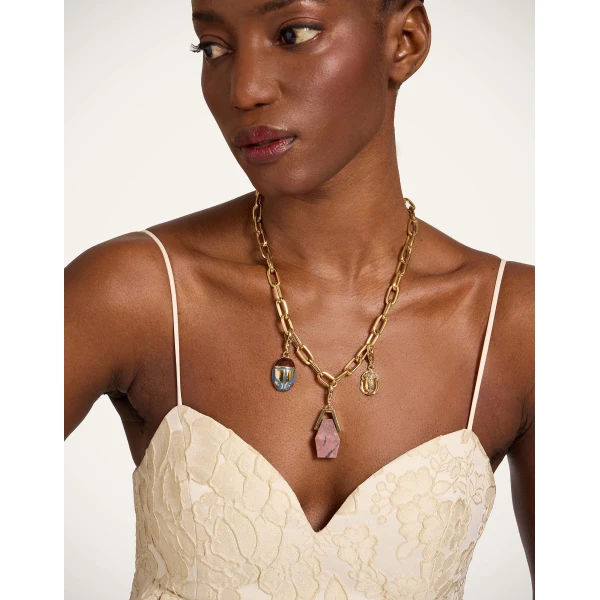 La DoubleJ Portal Charm in 24K Gold Plate & Rhodonite, view 3