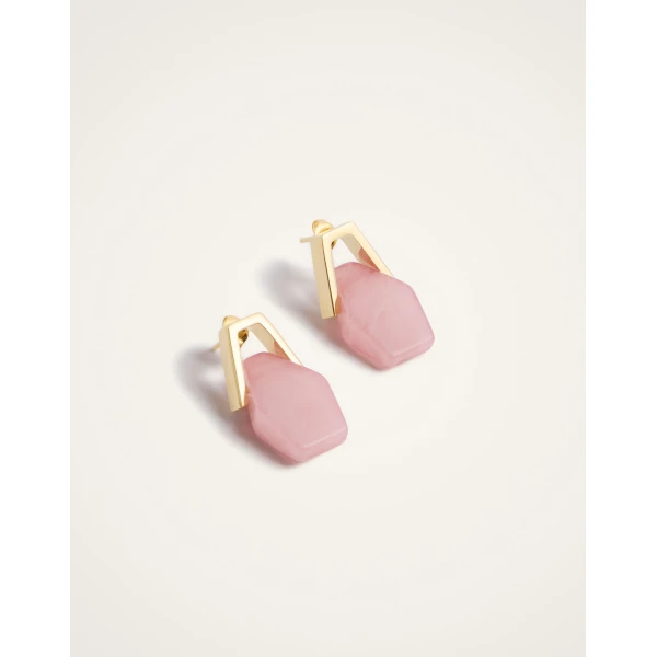 La DoubleJ Portal Earrings in 24K Gold Plate & Pink Resin at Luxury Shoes 