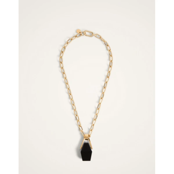 La DoubleJ Portal Necklace in 24K Gold Plate And Onyx at Luxury Shoes 