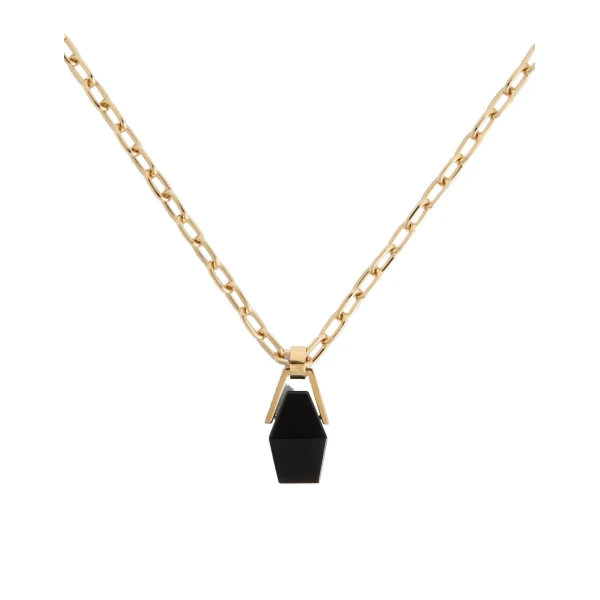La DoubleJ Portal Necklace in 24K Gold Plate And Onyx at Luxury Shoes 