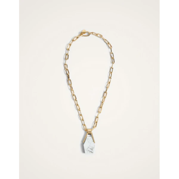 La DoubleJ Portal Necklace in 24K Gold Plate & Howlite at Luxury Shoes 