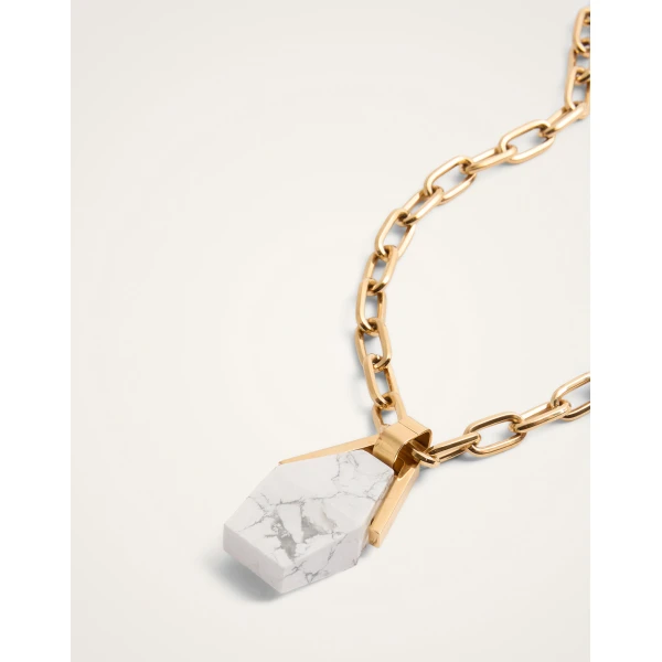 La DoubleJ Portal Necklace in 24K Gold Plate & Howlite at Luxury Shoes 