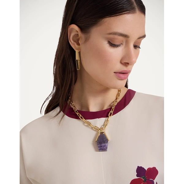 La DoubleJ Portal Necklace in 24k Gold Plate & Amethyst at Luxury Shoes 