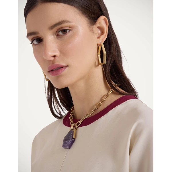 La DoubleJ Portal Necklace in 24k Gold Plate & Amethyst at Luxury Shoes 